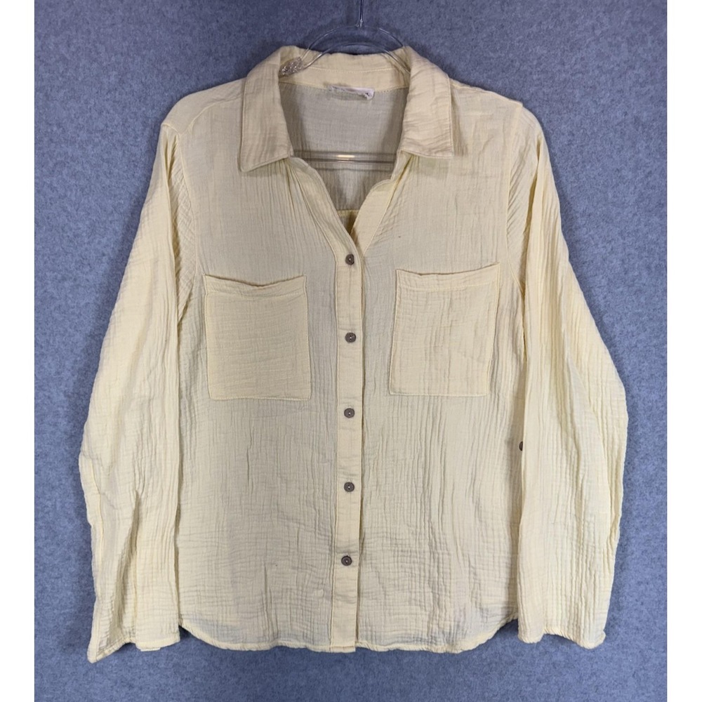 New In Shirt Womens Medium Button Front Gauze Top Pockets Lightweight Blouse